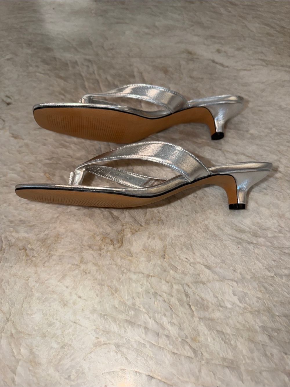 Steve Madden Metallic Silver Square-Toe Thong Sandals - Picture 2 of 3